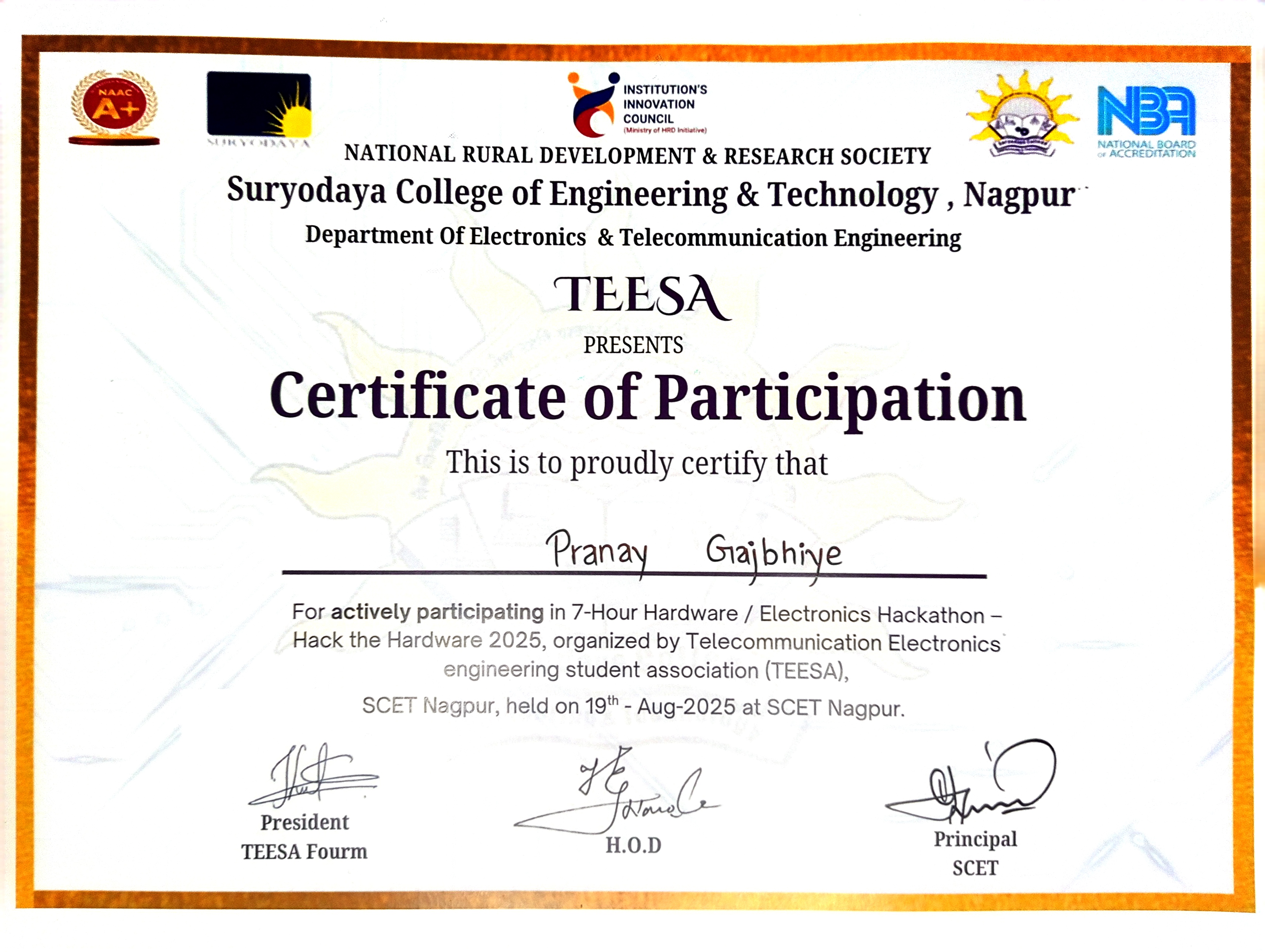 SDCE HTH Certificate